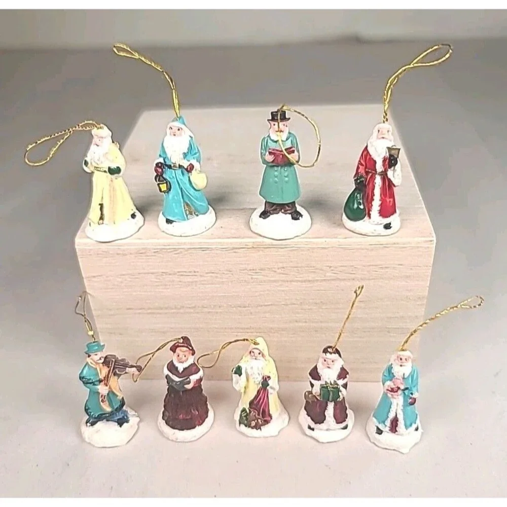 Set Of 9 Vintage Mini Ornaments Victorian Christmas Santa Claus